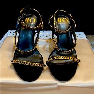 Jennifer Lopez black chain heels